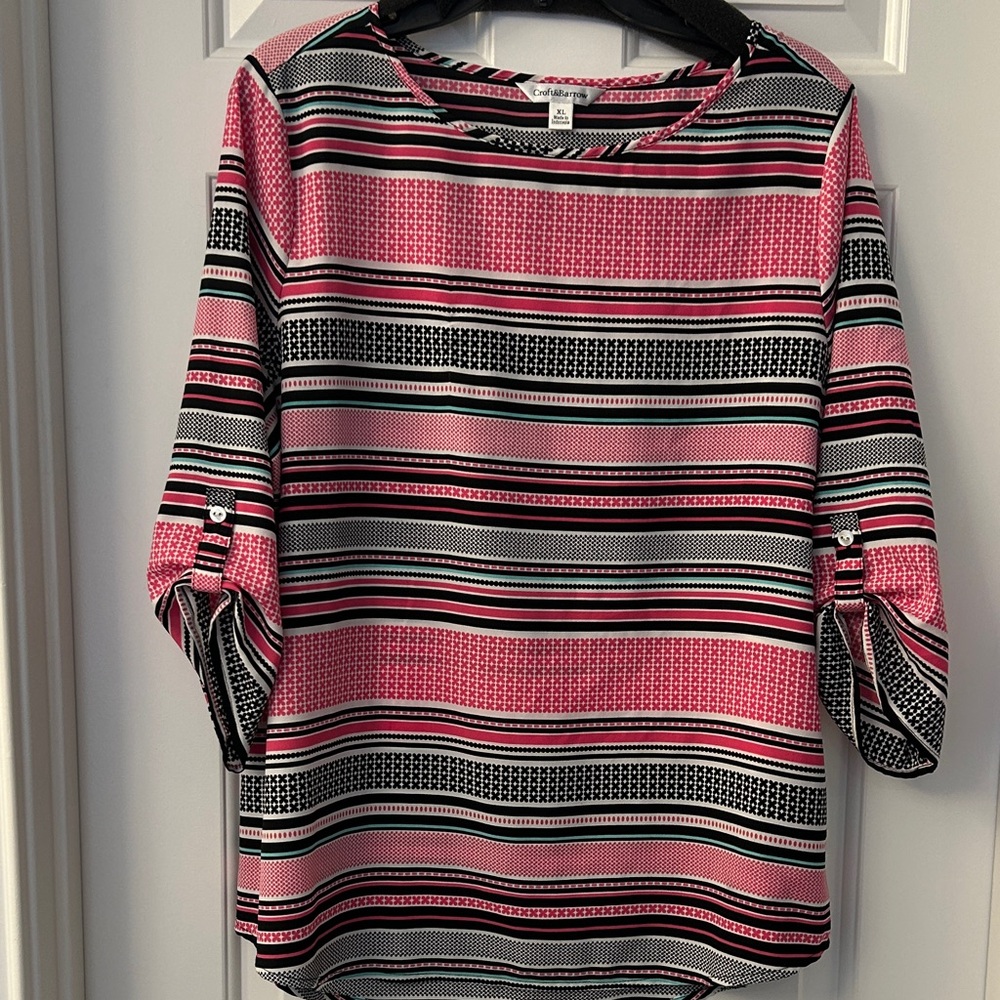Croft & Barrow Pink and Black Striped Blouse